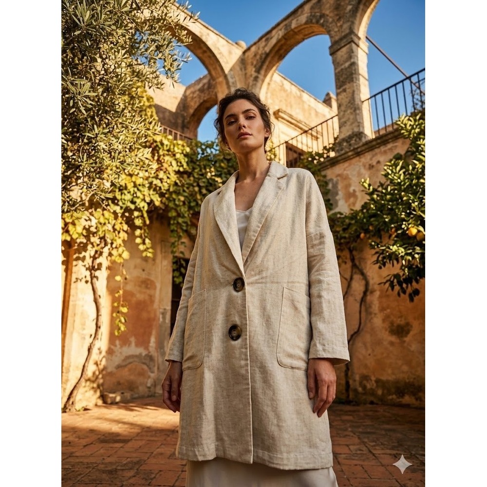 Zara Linen Blend Oversized Longline Blazer Coat Oatmeal S Quiet Luxury Duster